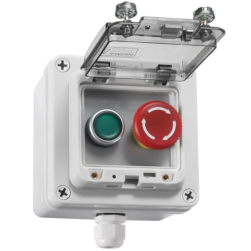 Manesi IP67 Outdoor Waterproof Box 2 Push Button (Letter) Emergency Stop Button Momentary Push Button Button with Protective Cover Anti-misoperation Switch - Image 1